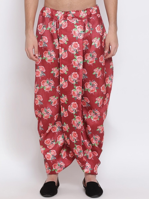 

VASTRAMAY Men Maroon & Pink Floral Printed Dhoti Pants