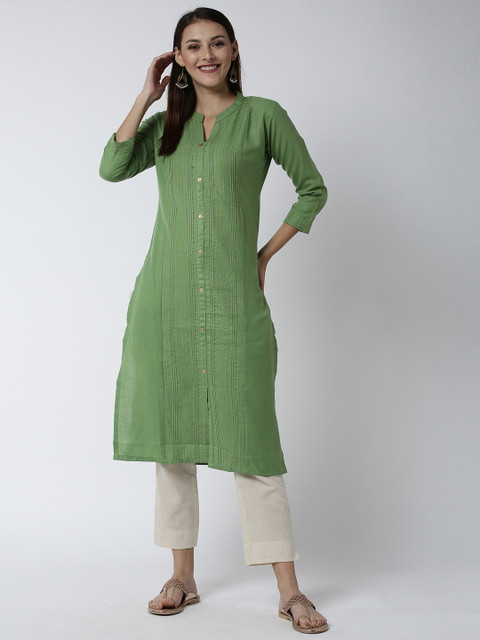 

Soch Women Green Striped Straight Kurta