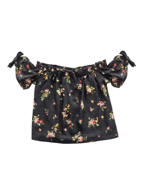 

Kid Studio Girls Black Printed Bardot Top