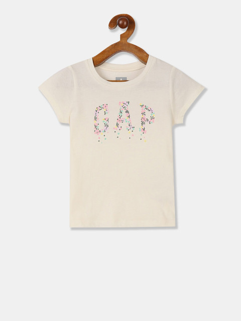 

GAP Girls Off White Crew Neck Floral Logo Cotton Jersey T-Shirt