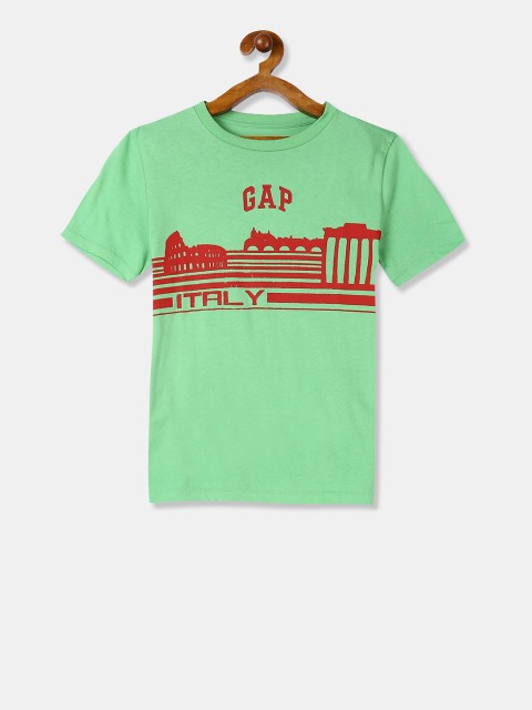 

GAP Boys Green Printed Round Neck T-shirt