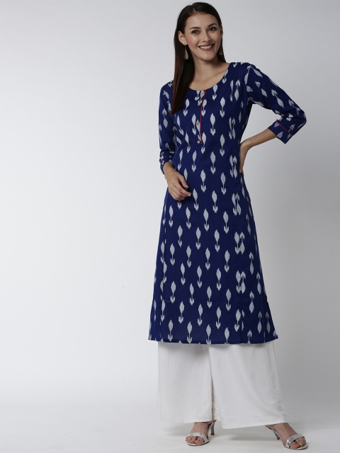 

Soch Women Blue & White Printed A-Line Kurta