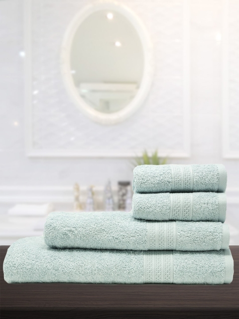 

Trident Unisex Set Of 4 Blue Solid 425 GSM Celebrations Antimicrobial Towels
