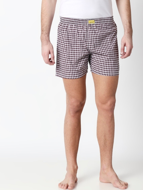 

Bewakoof Men White & Maroon Checked Boxers