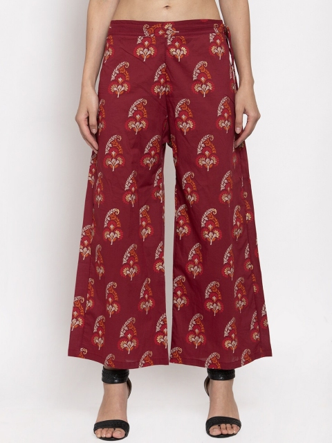 

TAG 7 Women Maroon Printed Flared Palazzos