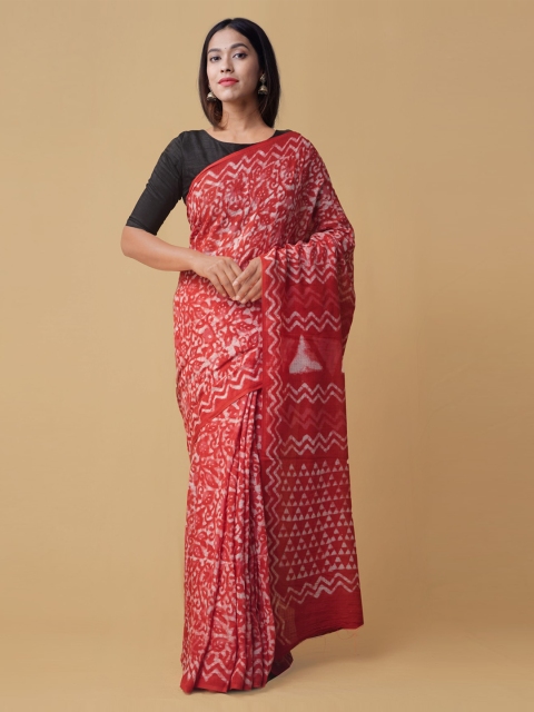 

Unnati Silks Red & White Pure Cotton Printed Kota Saree