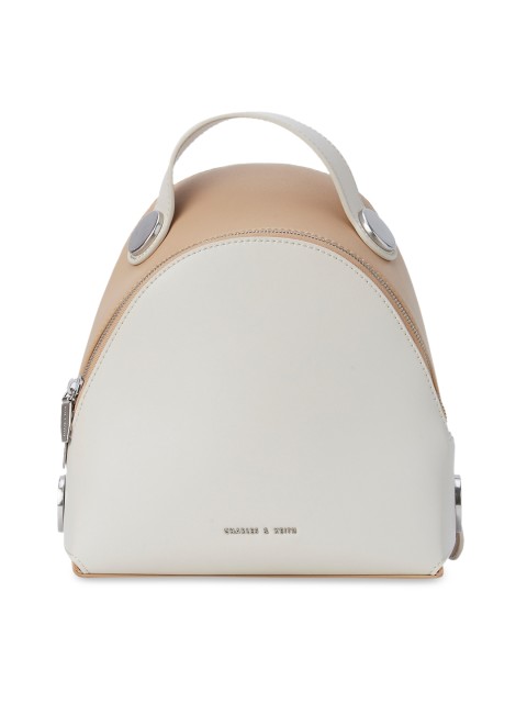 

CHARLES & KEITH Women Cream-Coloured & Beige Colourblocked Backpack