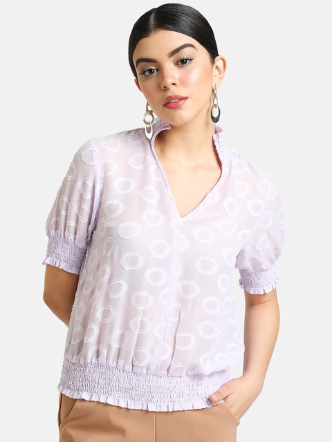 

Kazo Women Purple Self Design Smocked Blouson Top