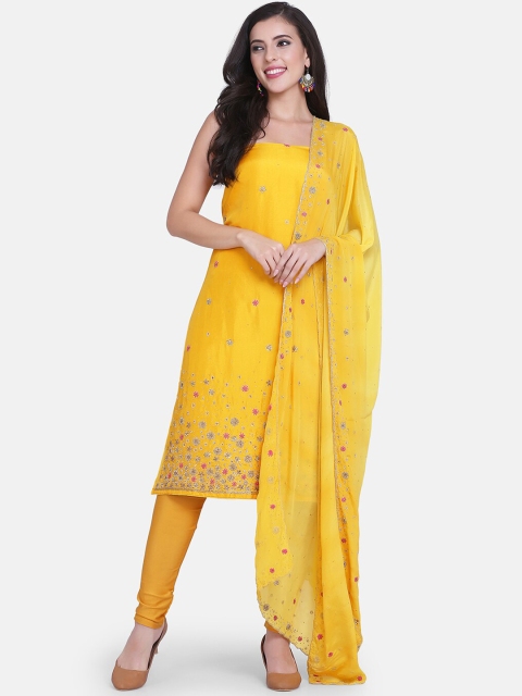 

BOMBAY SELECTIONS Yellow & Pink Art Silk Unstitched Dress Material