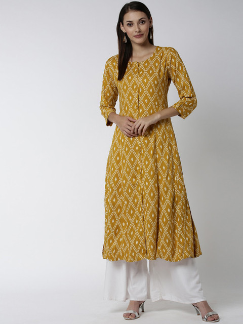 

Soch Women Yellow Printed A-Line Kurta