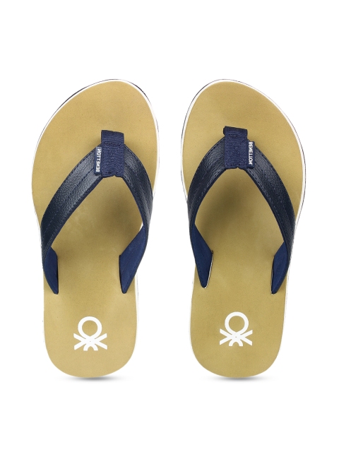 

United Colors of Benetton Men Navy Blue & Beige Solid Thong Flip-Flops