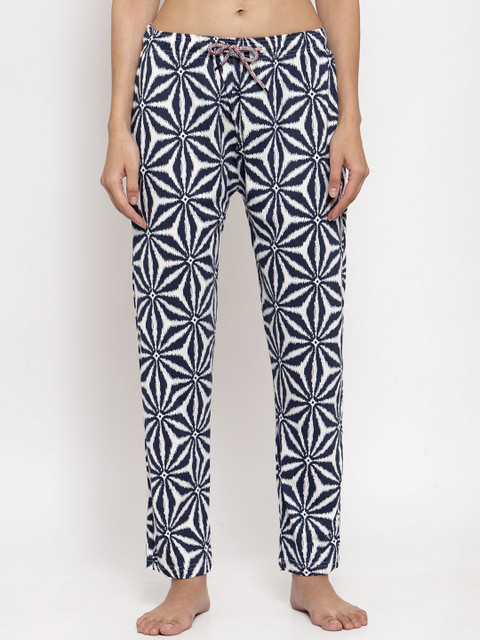 

TAG 7 Women Navy Blue & White Printed Lounge Pants