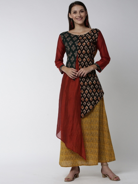 

Soch Women Mustard Yellow & Black Printed A-Line Kurta