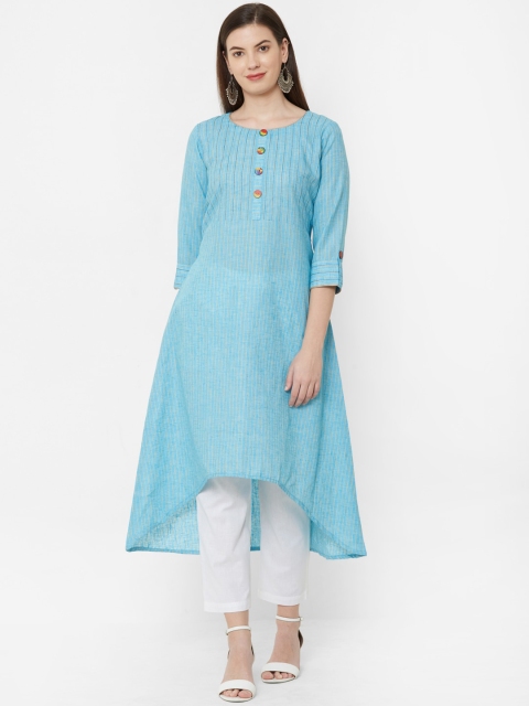 

Juliet Women Turquoise Blue & Beige Striped A-Line Kurta