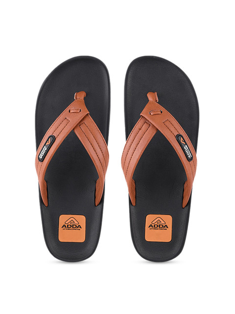 

Adda Men Tan Brown & Black Solid Thong Flip-Flops