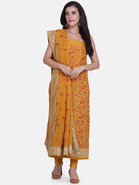 

BOMBAY SELECTIONS Mustard Yellow Poly Crepe Unstitched Dress Material
