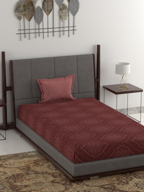 

Trident Maroon Ethnic Motifs 144 TC Cotton 1 Single Bedsheet with 1 Pillow Covers