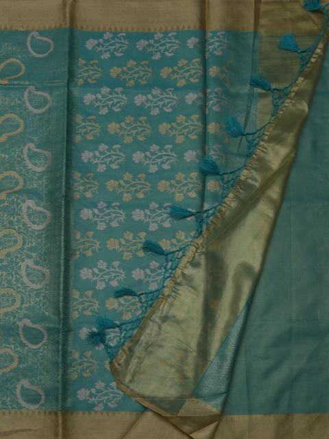 

Pothys Green & Gold-Toned Tissue Woven Design Saree