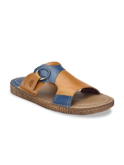 

Hitz Men Tan Brown & Blue Leather Comfort Sandals