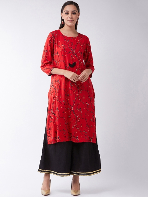 

InWeave Women Red & Black Printed Kurta with Palazzos