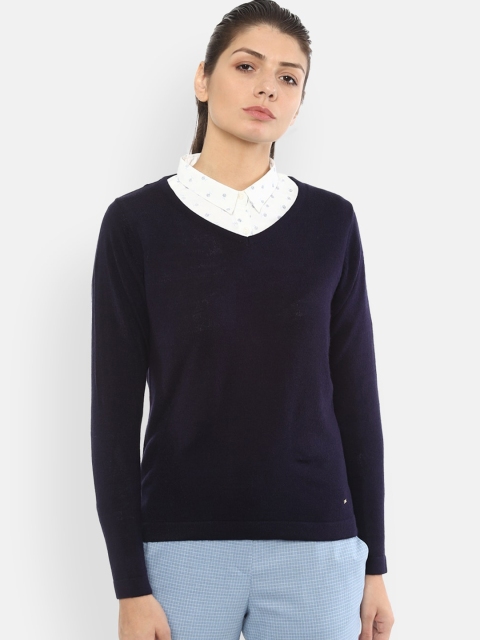 

Van Heusen Woman Women Navy Blue Solid Pullover Sweater