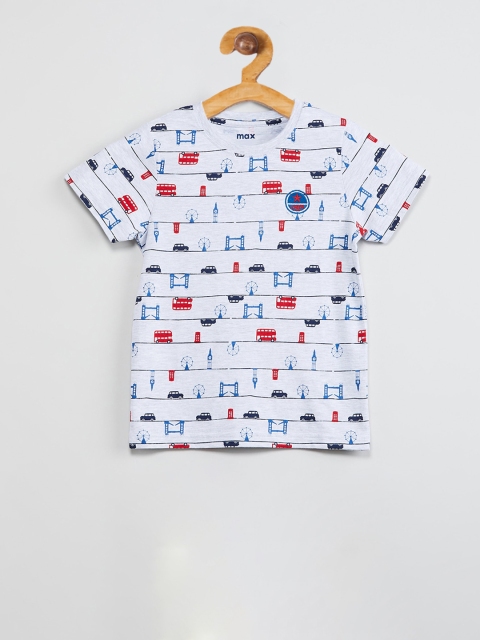 

max Boys Grey Printed Round Neck T-shirt