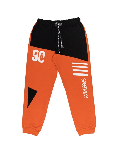 

Todd N Teen Boys Orange & Black Colourblocked Straight-Fit Joggers