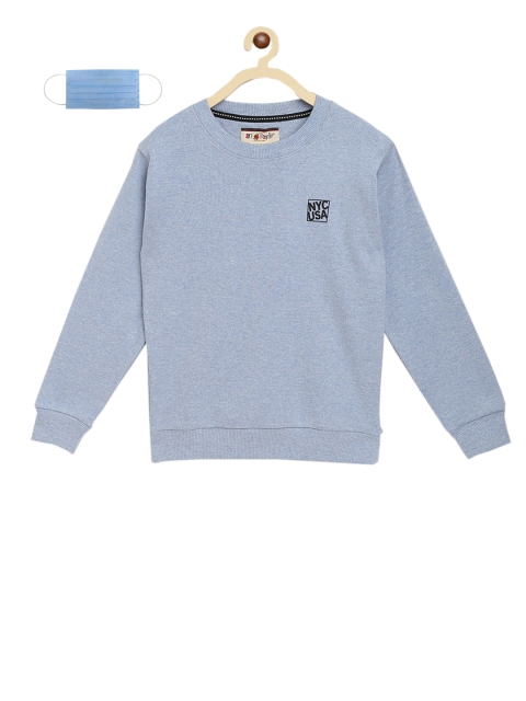 

Lil Tomatoes Boys Blue Solid Sweatshirt with 3-Ply Mask