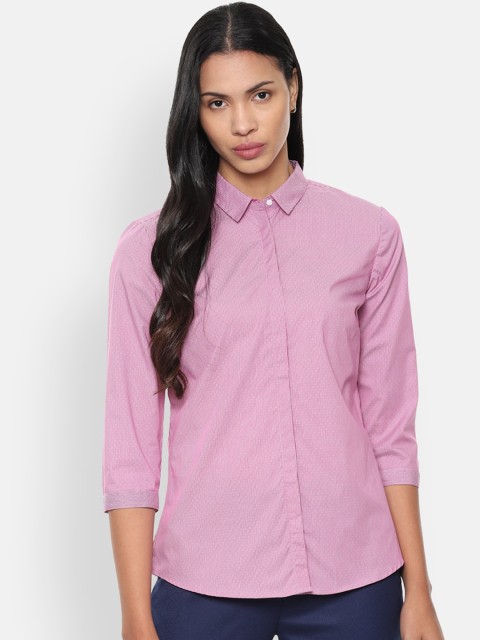 

Van Heusen Woman Women Pink & White Regular Fit Striped Casual Shirt