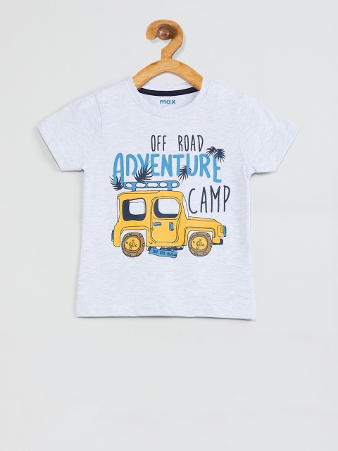 

max Boys Grey Printed Round Neck T-shirt