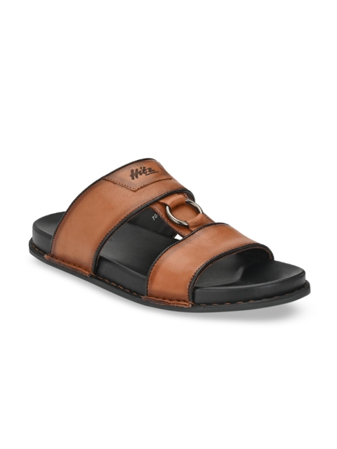 

Hitz Men Tan Brown Solid Leather Comfort Sandals
