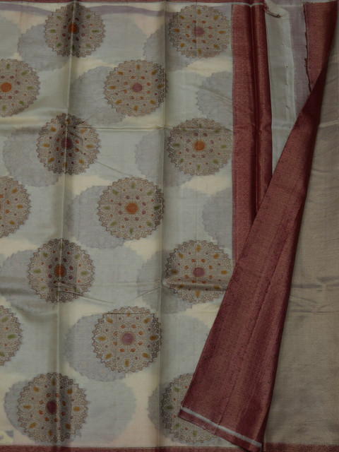 

Pothys Cream-Coloured & Brown Pure Silk Printed Saree