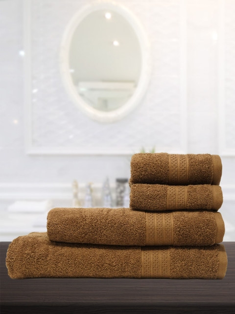 

Trident Unisex Set Of 4 Brown Solid 425 GSM Celebrations Antimicrobial Towels