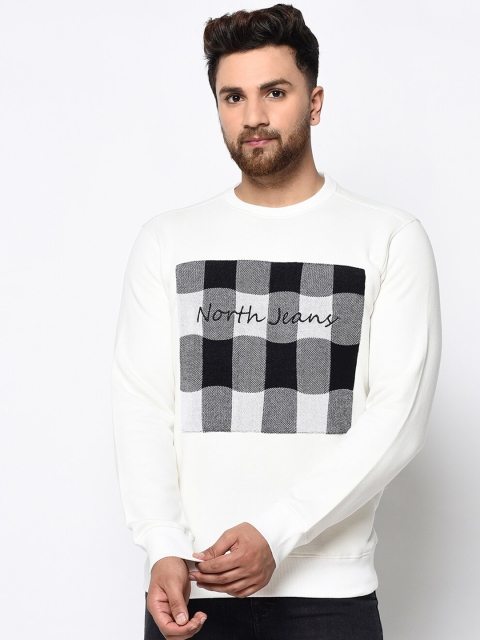 

98 Degree North Men Off-White & Black Checked Sweatshirt