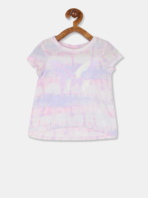 

The Childrens Place Girls Off-White & Pink Printed Sequin Embellished Round Neck T-shirt