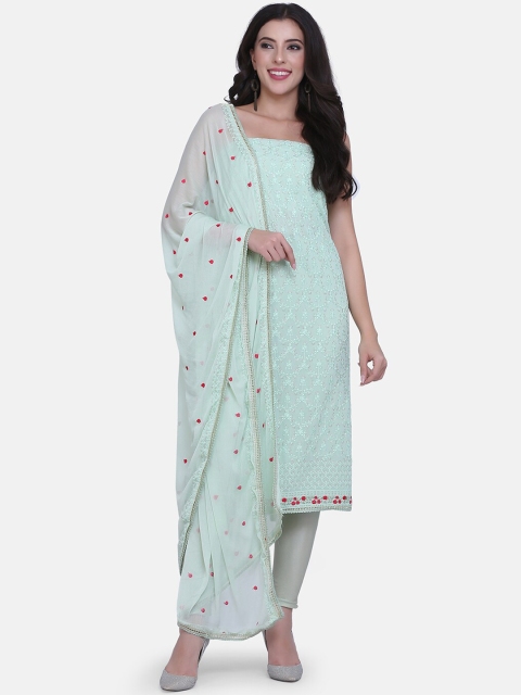 

BOMBAY SELECTIONS Sea Green Poly Georgette Unstitched Dress Material