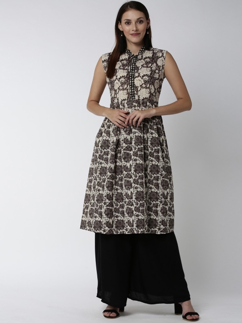 

Soch Women Cream-Coloured & Black Printed A-Line Kurta
