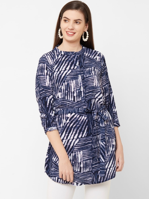 

Juliet Women Navy Blue Printed Shirt Style Top