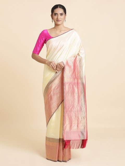 

Taneira Cream and Pink Pure Silk Handwoven Sustainable Saree