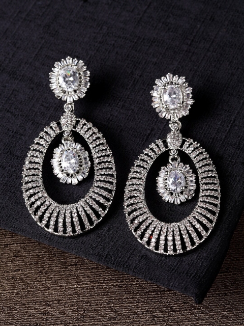 

Bhana Fashion Silver-Plated AD Studded Handcrafted Contemporary Drop Earrings