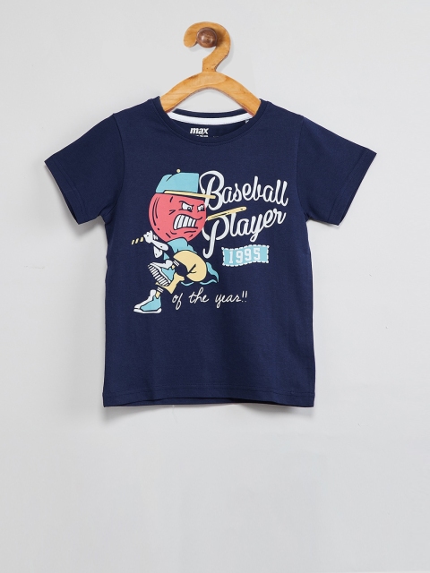 

max Boys Navy Blue Printed Round Neck T-shirt