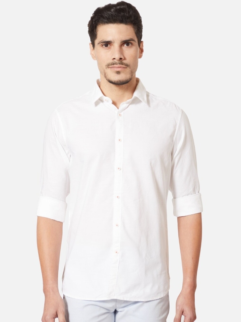 

J Hampstead Men White Slim Fit Solid Casual Shirt