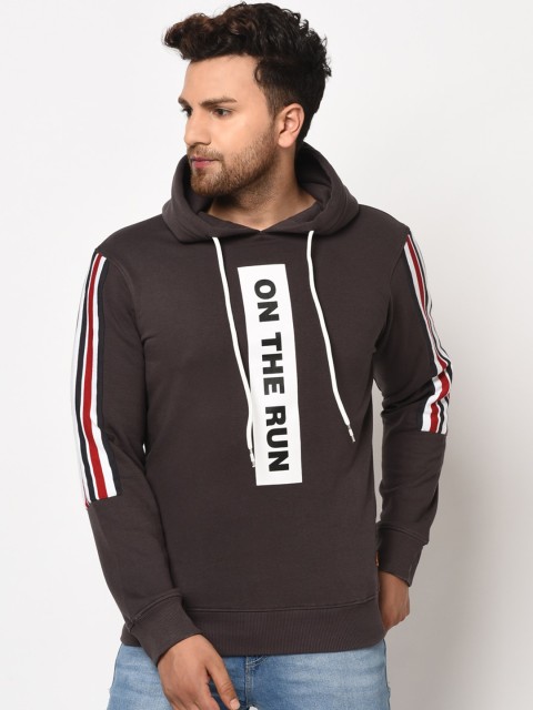 

98 Degree North Men Coffee Brown Printed Hooded Sweatshirt