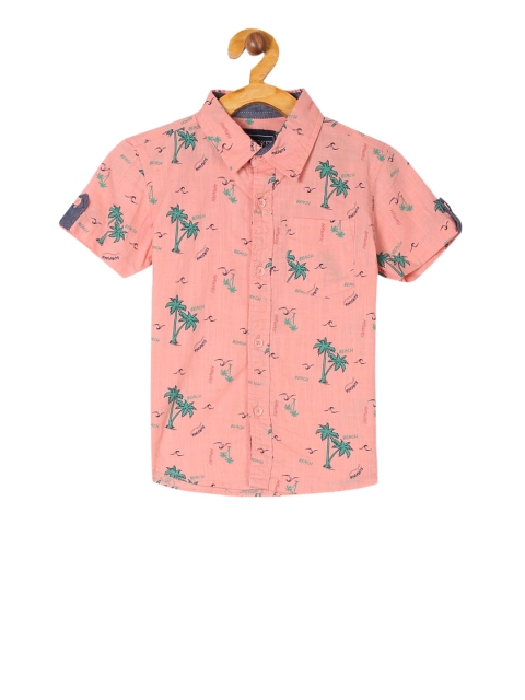 

Cherokee Boys Peach & Green Regular Fit Printed Casual Shirt