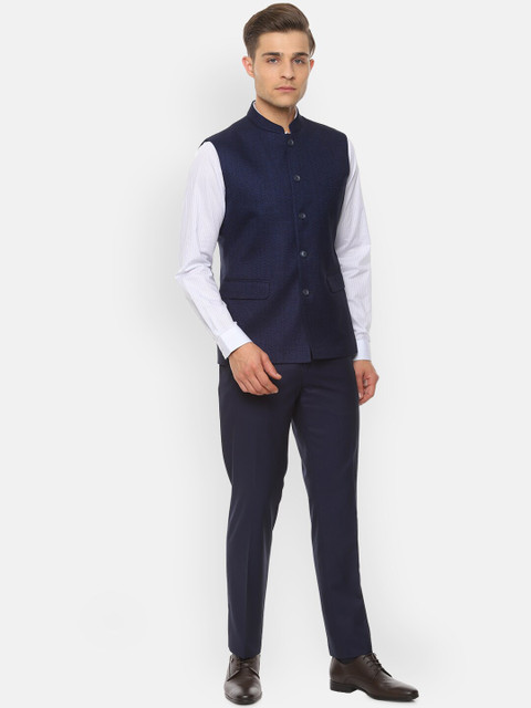 

Van Heusen Men Navy Blue Checked Slim-Fit Single-Breasted Formal Two Piece Suit