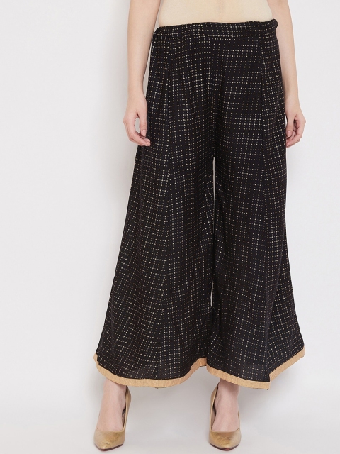 

Castle Women Black & Gold-Toned Printed Flared Palazzos
