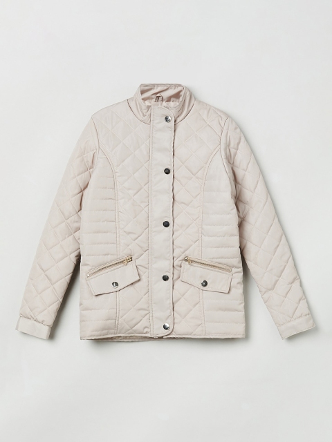 

max Girls Off-White Solid Quilted Jacket