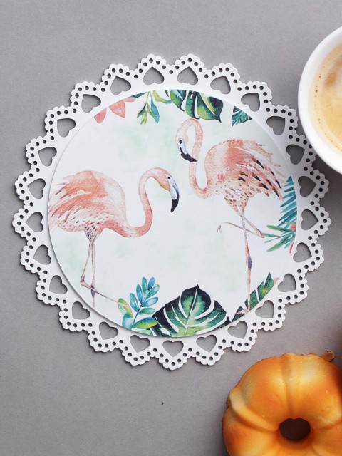 

A Vintage Affair- Home Decor White & Pink Jungle Flamingo Trivets