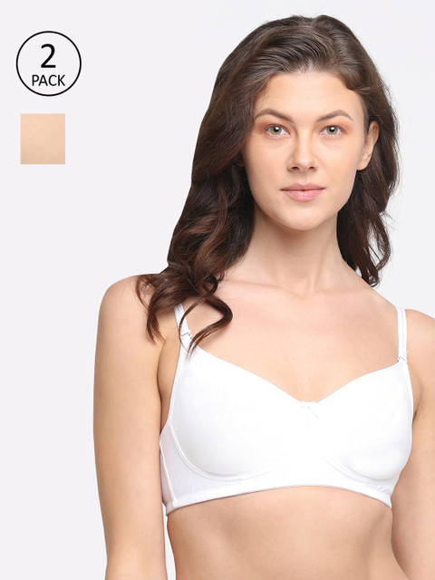 

DIXCY SCOTT Slimz Pack Of 2 Beige & White Non-Wired Non Padded Everyday Bra K1-PR8853BR