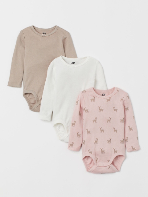 

H&M Girls 3-Pack Cotton Bodysuits, White